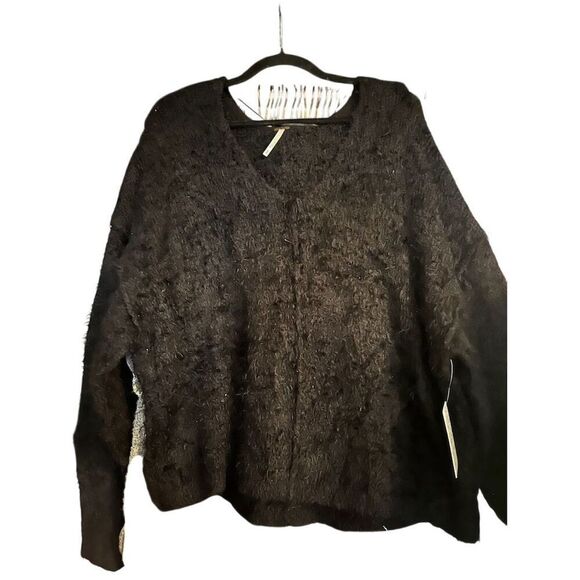 Free People Women's V-Neck Pullover Sweater Black Size M Casual - Picture 3 of 6